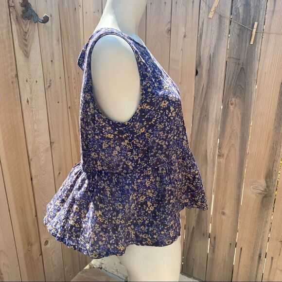 Current/Elliott The Peplum Tank Top, Floral Field (Blue) size 2 - Picture 3 of 9